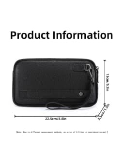 Men Genuine Leather Wrist Clutch Wallet, Double Zipper Large Capacity Hand Purse with 6 Card Slots, Portable Business Hand Pouch