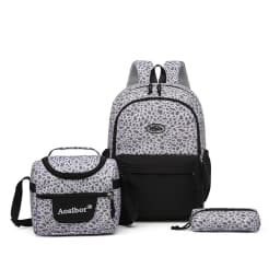 Backpack, Leopard Print, 3 in 1 Set, Lightweight Large Capacity, Junior High School Bag, Pencil Case, Lunch Bag