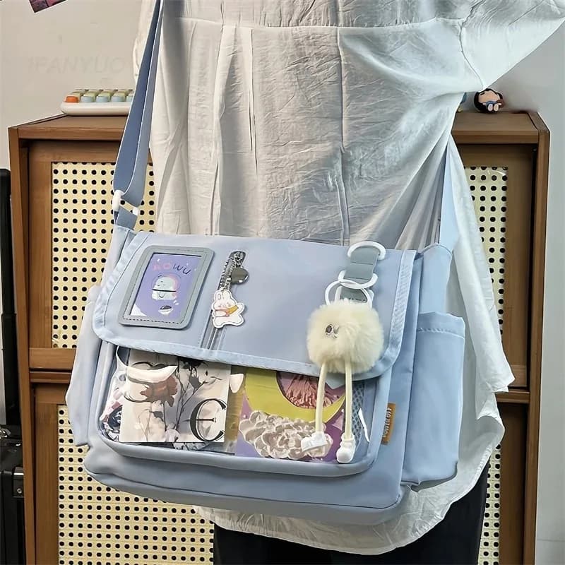 Japanese Transparent Crossbody Bag Harajuku-Style Girlish Satchel Charming DIY Badge Display Panel Fashionable Shoulder Bag