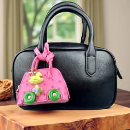 Mini Wheeled Handbag Purse, Rocking Horse Pendant, Ostrich Pattern PU Leather Pouch for AirPods Coin Cable, Mini Tote Keychain