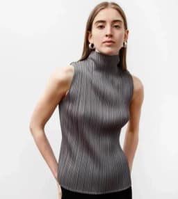 ALSEY Miyake Pleated Korean Style Sleeveless High Collar Tops Women's 2025 Summer New Simple Slim Solid Color T-shirt Clothing