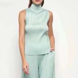 ALSEY Miyake Pleated Korean Style Sleeveless High Collar Tops Women's 2025 Summer New Simple Slim Solid Color T-shirt Clothing