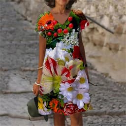 New Rose FloralGreen Leaves Plant Flowers 3D Print Women Dress 2023 Oversized Summer Vintage Short Sleeve V-Neck A-Line Dresses