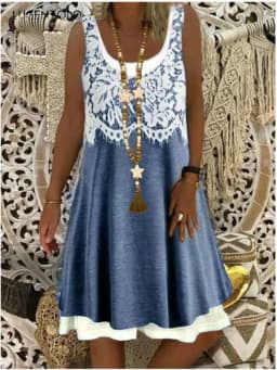 Women Summer Dress Large Size Sleeveless Print Loose Lady Casual Round Neck Thin Blended Polyester Clothing