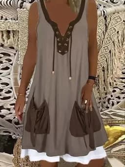 Women Summer Dress Large Size Sleeveless Print Loose Lady Casual Round Neck Thin Blended Polyester Clothing