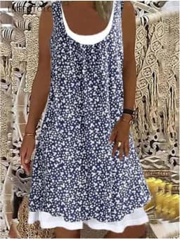 Women Summer Dress Large Size Sleeveless Print Loose Lady Casual Round Neck Thin Blended Polyester Clothing