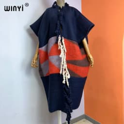 2022 WINYI Africa Winter Women tassel Cardigan coat Christmas dress robe longue Thick Warm assorted colors Loose overcoat