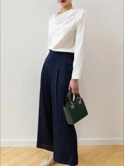 SuyaDream Woman Wide Leg Pants 93%Silk 7%Spandex Elastic Waist Solid Office Lady Chic Trousers 2022 Spring Summer Bottoms Navy