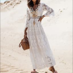 Elegant Flare Sleeve Femme Solid Maxi Dress Casual Women V Neck Patchwork Loose Dress 2022 Summer Lace Party Long Dress Vestidos