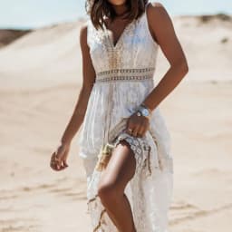 Elegant Flare Sleeve Femme Solid Maxi Dress Casual Women V Neck Patchwork Loose Dress 2022 Summer Lace Party Long Dress Vestidos