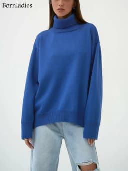 Bornladies Women Turtleneck Sweater CHIC Autumn Winter Thick Warm Pullover Top Oversized Casual Loose Knitted Jumper Female Pull