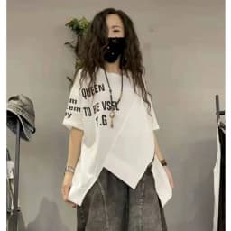 Summer Trend T-shirts Women Fashion Letter Print Zipper Design T Shirt Fashion Irregular Short Sleeve Tops Loose Thin Tshirt Y2k