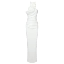 VC Birthday Dress Women Chic And Elegant Flowers Decoration High Split White Long One-Piece Gown 2023 Summer New