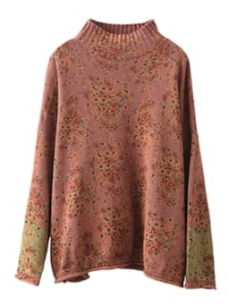 Amax LuluE 2024 Winter Fashion Turtleneck Sweaters Womens Classic Loose Floral Jumpers Females Vintage Leisure Printed Pullovers