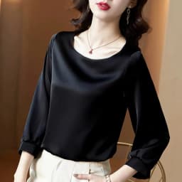 Silk Shirts Women nine quarter Sleeve Shirts Women Satin Clothing Shirt Office Lady Solid Silk Blouse 2026 Fashion Top mujer