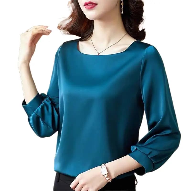 Silk Shirts Women nine quarter Sleeve Shirts Women Satin Clothing Shirt Office Lady Solid Silk Blouse 2026 Fashion Top mujer