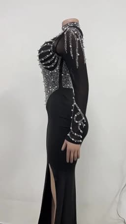 Women Dress Floor Length Dresses Mock Neck Mesh Diamond Slim Bodycon Sheath Splice Hot Drilling Elegant Gown Sexy Vestidos 2024