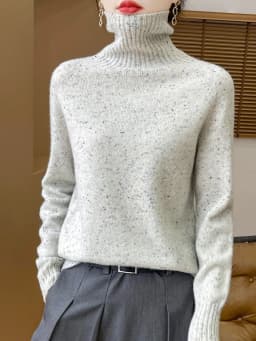 Autumn Winter 100% Merino Wool Soft Thickening Sweater Women High Lapel Colorful Yarn Pullover Basis Casual Cashmere Knit Tops