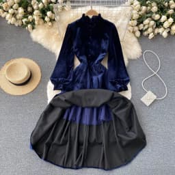 Women Chic Elegant Lantern Sleeve pleated velvet Dress Sexy Fashion Slim A-line autumn sweet dresses