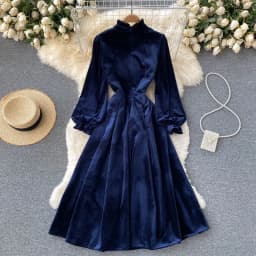 Women Chic Elegant Lantern Sleeve pleated velvet Dress Sexy Fashion Slim A-line autumn sweet dresses