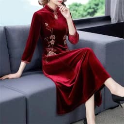 Mrs. Kuo, 300 Pounds Loose Fit, Belly Covering, Warm Gold Velvet Dress, Women's Cheongsam Dress, Improved Version, Female Trendy