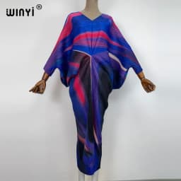 plissado mulher vestido hit cor v colarinho batwing manga longa solta bezerro vestidos de comprimento longo estilo casual 2021