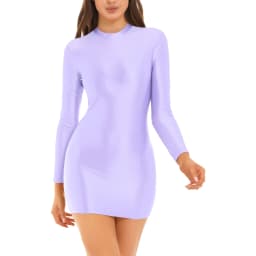 Women Oil Bodycon Dress Smooth Stretchy Tight Party Dress Female Sexy Envening Dresses Glossy Long Sleeve Bodycon Dress Clubwear