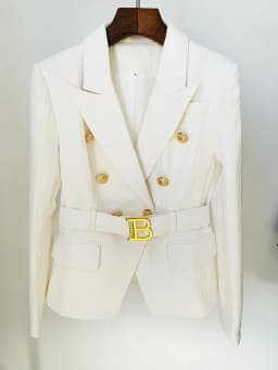 HIGH STREET Newest 2026 Designer Jacket Women's Double Breasted Lion Buttons Monogram Jacquard Belted Blazer