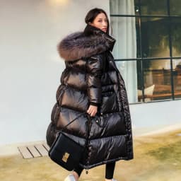 Maomaokong 2026 Women Winter Black Loose Long Down Jacket Real Fox Fur Collar Hooded Fashion Waterproof Female Extra Large Coat