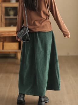 Amax luluE Chinese Fashion Winter Clothes Womens Elegant Loose Corduroy Skirts Ladies Leisure Vintage Elastic Waist Streetwear