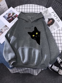 Hoody Big Black Cat Personality Print Hoodie Womens Streetwear Warm Hoodies For Girls Fashion Winter Women Sweatshirt And Hoodie