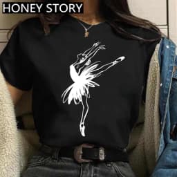 Dance Letter Print T Shirt Ballet Silhouette Monogram Print Women's T-shirt Loose Aesthetic Tops Graphic T Shirts Pro Choice