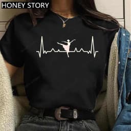 Dance Letter Print T Shirt Ballet Silhouette Monogram Print Women's T-shirt Loose Aesthetic Tops Graphic T Shirts Pro Choice