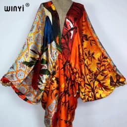 Sexy bech high-quality hand-rolled feel silk rayon fashion print 2021 WINYI Maxi women's robes long beach V-neck Bohemian dress