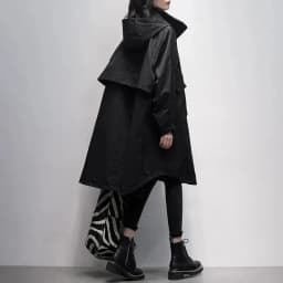 Autumn 2026 New Korean Version of Black Hooded Long Sleeve Leisure With Loose and Slimming Long Trench Coat For Women to Commute