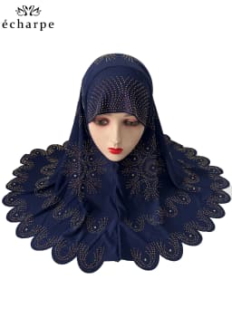 12PCS/ DOZEN Muslim Kids Girls Solid Hijab Hats Stones Children Islamic Headscarf Inner Caps Islamic Turban Full Cover Banadanas