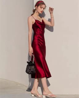 Sexy Spaghetti Strap Burgundy Vintage Artificial Silk Party Dresses Summer Women Satin Slip Dress Femme Long Robe Vestidos