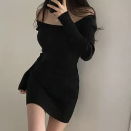 Xpqbb 2025 Fall Winter Skinny Knitted Dress Women Black Sexy Bodycon Mini Dresses Female Elegant Slim Long Sleeve Sweater Dress