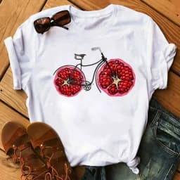 Spring Summer Ladies Floral Bicycle Pattern Fashion Cartoon Print White Letter T-shirt Woman Clothes Oversized T Shirt Tops Tee