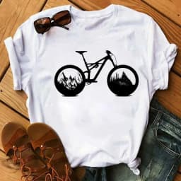 Spring Summer Ladies Floral Bicycle Pattern Fashion Cartoon Print White Letter T-shirt Woman Clothes Oversized T Shirt Tops Tee