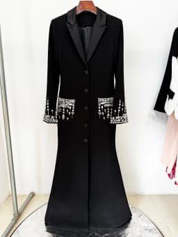 HIGH STREET Newest 2026 Designer Fashion Women's Long Sleeve Notched Collar Rhinestone Diamonds Beading Maxi Long Dress