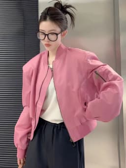 Women Bomber Jacket Zipper Long Sleeve Coat Spring Autumn Cropped Jacket Sweatshirt Pocket Patchwork Tops Loose Casual Outerwear