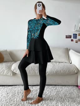 3PCS/Set Islamic Burkini Femmes Modest Swimwear Women Long Sleeve Muslim Swimsuit Hijab Pant Top Leopard