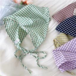 Cotton and Linen Triangle Scarves Scarf Plaid Bandanas Turban with Strap Rope Spring Summer Autumn Head Wrap Headscarf for Women