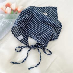 Cotton and Linen Triangle Scarves Scarf Plaid Bandanas Turban with Strap Rope Spring Summer Autumn Head Wrap Headscarf for Women