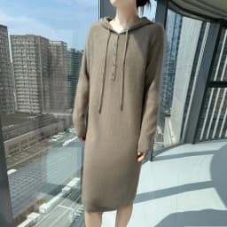New women's hooded dress long sleeved knitted fashionable elegan sweater solid color pullover women's 100% mink cashmere dress