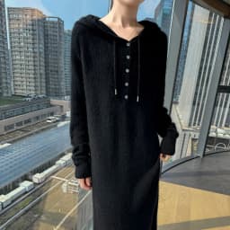 New women's hooded dress long sleeved knitted fashionable elegan sweater solid color pullover women's 100% mink cashmere dress