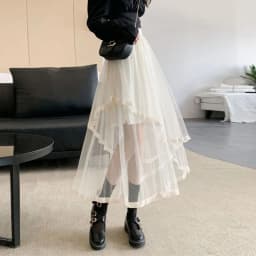 Y2K Women Mesh Skirt Korean Irregular Patchwork A Line Midi Skirt Gothic Female Summer All Match Ball Gown Skirts New