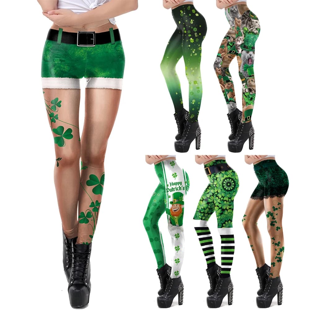 VIP FASHION St.Patrick's Day Festival Style Pants Women's Printed Elastic Christmas Skinny Leggings Gothic Fitness Slim Pant
