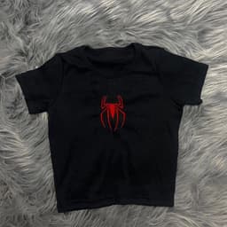 Women's O-neck Red Spider Embroidery Pattern T-shirt Short Sleeve Black Gothic Crop Top Summer Baby Tee Y2k Clothes
